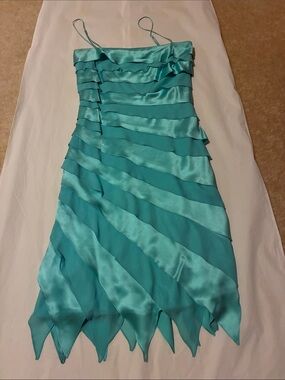 Tadashi Shoji Aqua Tiered Spaghetti-Strap Mini Dress